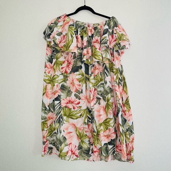 LABEL Of Love Womens Pink Green Flower Print Tropical Off Shoulder Dress Size: - Picture 6 of 6
